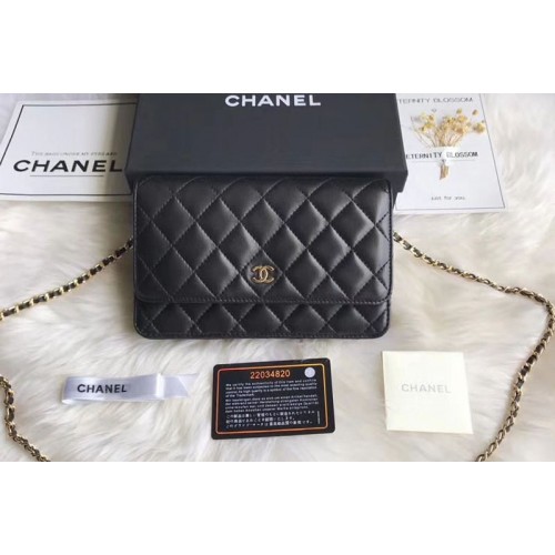 Chanel WOC Original Sheepskin Leather Flap Cross-body bags CF33814 Black Gold Chain Chanel WOC Original Sheepskin Leather Flap Cross-body bags CF33814 Black Gold Chain