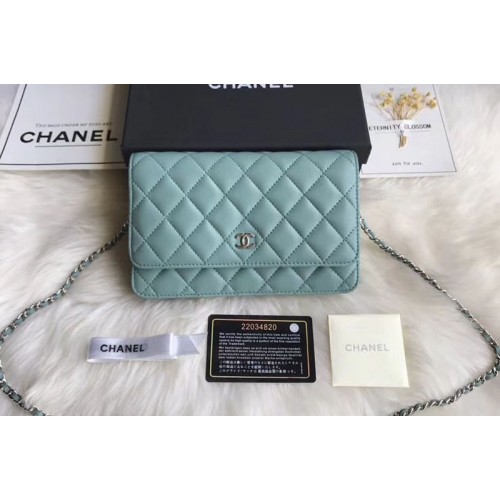Chanel WOC Original Sheepskin Leather Flap Cross-body bags CF33814 Blue Silver Chain Chanel WOC Original Sheepskin Leather Flap Cross-body bags CF33814 Blue Silver Chain