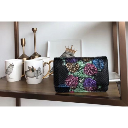 Chanel WOC Original Python Leather Flap Cross-body bags 33814 Black Flower Silver Chain Chanel WOC Original Python Leather Flap Cross-body bags 33814 Black Flower Silver Chain