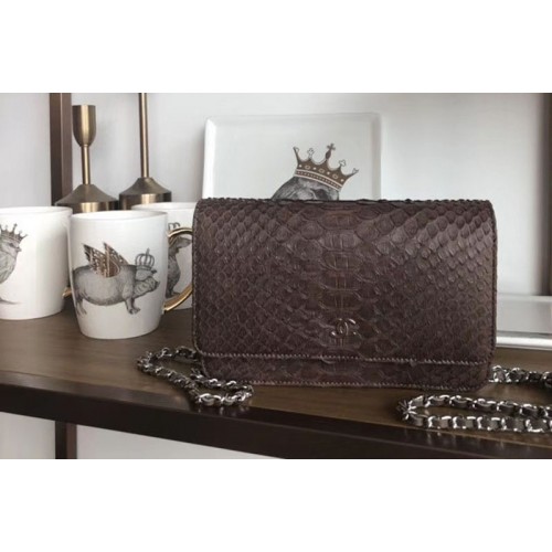 Chanel WOC Original Python Leather Flap Cross-body bags 33814 Brown Silver Chain Chanel WOC Original Python Leather Flap Cross-body bags 33814 Brown Silver Chain