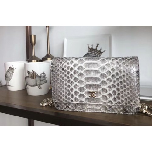 Chanel WOC Original Python Leather Flap Cross-body bags 33814 White/Grey Gold Chain Chanel WOC Original Python Leather Flap Cross-body bags 33814 White/Grey Gold Chain
