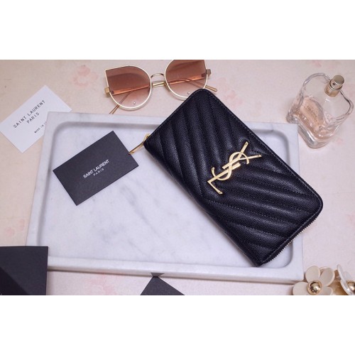 YSL Monogram Zip Around Wallet in Black Grain de Poudre Embossed Leather With Gold YSL YSL Monogram Zip Around Wallet in Black Grain de Poudre Embossed Leather With Gold YSL