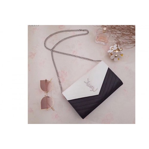 YSL Monogram Chain Wallet Bags In Black White Grain De Poudre Embossed Leather YSL Monogram Chain Wallet Bags In Black White Grain De Poudre Embossed Leather