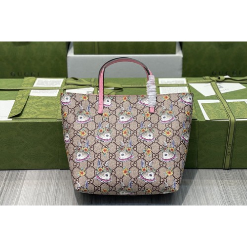 Gucci Childrens ranch tote Bag in Beige ebony Supreme canvas with print Gucci Childrens ranch tote Bag in Beige ebony Supreme canvas with print