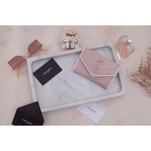 YSL Small Monogram Envelope Wallet Pink Grain de Poudre Embossed Leather YSL Small Monogram Envelope Wallet Pink Grain de Poudre Embossed Leather