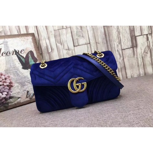 Gucci Marmont Chevron Velvet Shoulder Bag Blue Gucci Marmont Chevron Velvet Shoulder Bag Blue