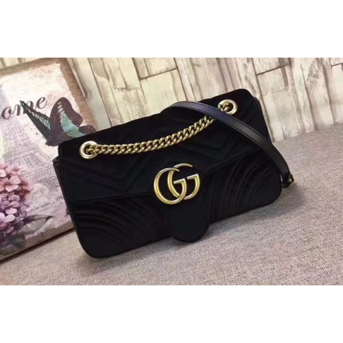 Gucci Marmont Chevron Velvet Shoulder Bag Black Gucci Marmont Chevron Velvet Shoulder Bag Black