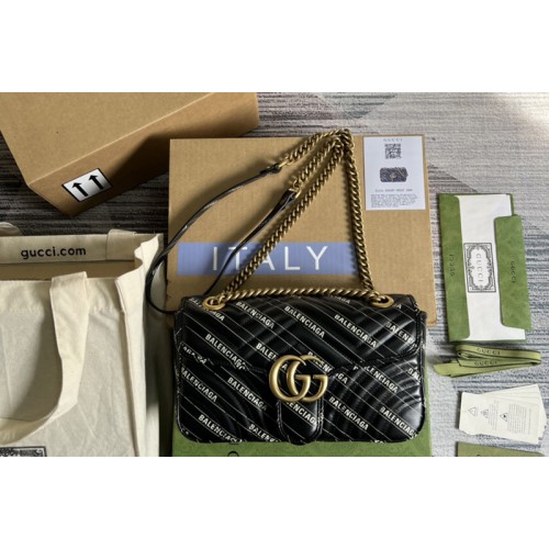 Gucci x Balenciaga The Hacker Project small Marmont bag in Black Balenciaga print white leather Gucci x Balenciaga The Hacker Project small Marmont bag in Black Balenciaga print white leather