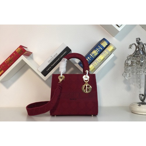 Dior M0565 Medium Bois De Bordeaux Lady D-lite Embroidered Cannage Bag With Gold Hardware Dior M0565 Medium Bois De Bordeaux Lady D-lite Embroidered Cannage Bag With Gold Hardware