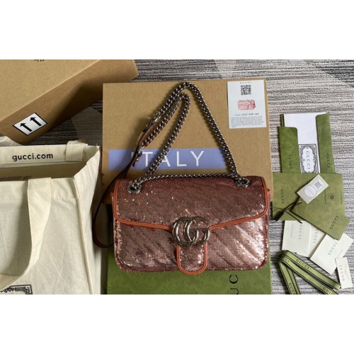 Gucci Marmont mini sequin shoulder bag in Brown sequin embroidered quilted silk Gucci Marmont mini sequin shoulder bag in Brown sequin embroidered quilted silk