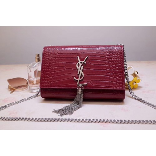 YSL Kate Small With Tassel Bags In Bordeaux Embossed Crocodile Shiny Leather YSL Kate Small With Tassel Bags In Bordeaux Embossed Crocodile Shiny Leather