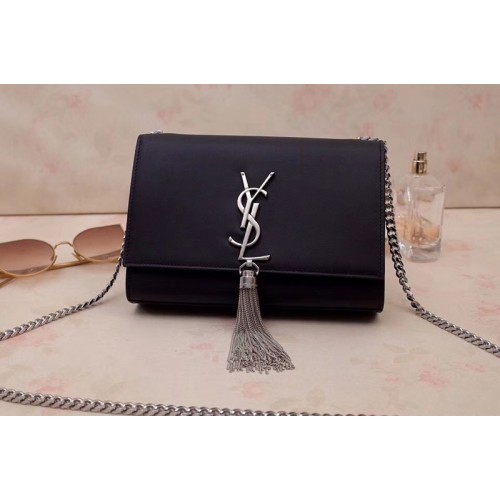 YSL Kate Small With Tassel Bags In Black Smooth Leather Silver Hardware YSL Kate Small With Tassel Bags In Black Smooth Leather Silver Hardware