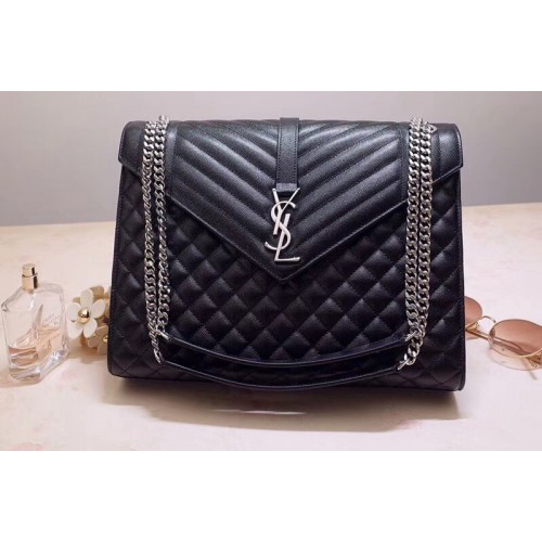 YSL Envelope Large Bag In Black Mix Matelasse Grain De Poudre Embossed Leather Silver Hardware YSL Envelope Large Bag In Black Mix Matelasse Grain De Poudre Embossed Leather Silver Hardware