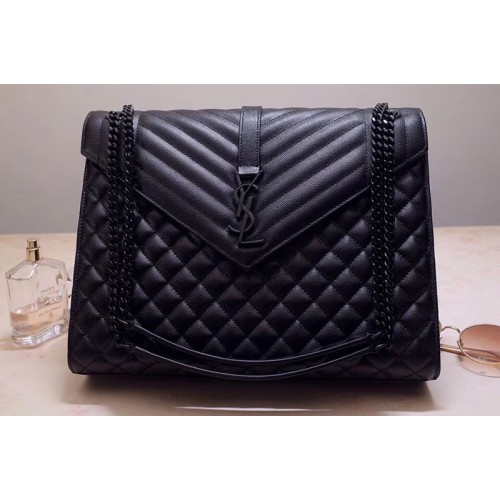 YSL Envelope Large Bag In Black Mix Matelasse Grain De Poudre Embossed Leather Black Hardware YSL Envelope Large Bag In Black Mix Matelasse Grain De Poudre Embossed Leather Black Hardware