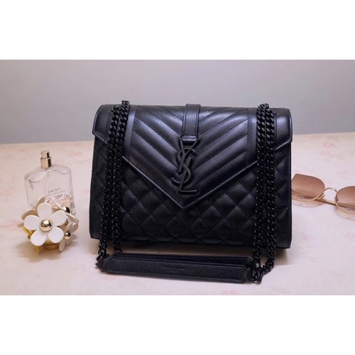 YSL Envelope Medium Bag In Black Mix Matelasse Grain De Poudre Embossed Leather Black Hardware YSL Envelope Medium Bag In Black Mix Matelasse Grain De Poudre Embossed Leather Black Hardware