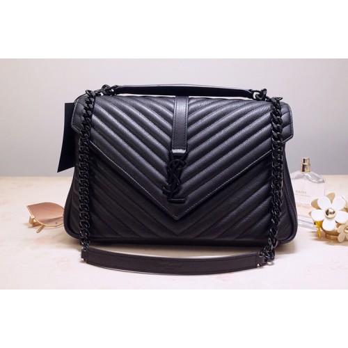 YSL COLLEGE LARGE IN Black MATELASSe LEATHER With Black Hardware YSL COLLEGE LARGE IN Black MATELASSe LEATHER With Black Hardware
