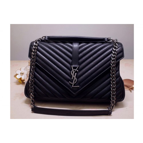 YSL COLLEGE LARGE IN Black MATELASSe LEATHER With Silver Hardware YSL COLLEGE LARGE IN Black MATELASSe LEATHER With Silver Hardware