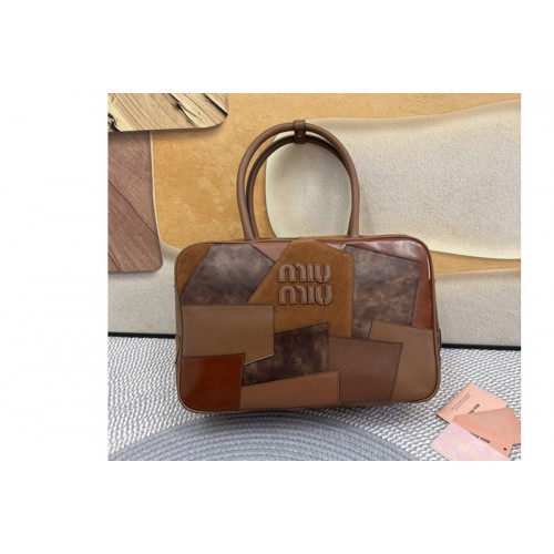 Miu Miu 5BB117 Leather patchwork Beau bag in Brown Leather Miu Miu 5BB117 Leather patchwork Beau bag in Brown Leather