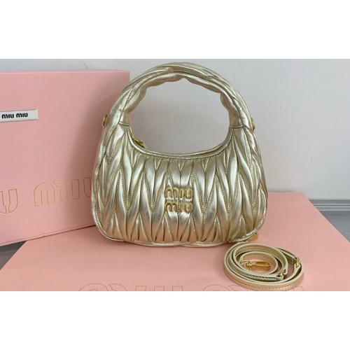 Miu Miu 5BC125 Wander matelasse nappa leather hobo bag in Gold Leather Miu Miu 5BC125 Wander matelasse nappa leather hobo bag in Gold Leather
