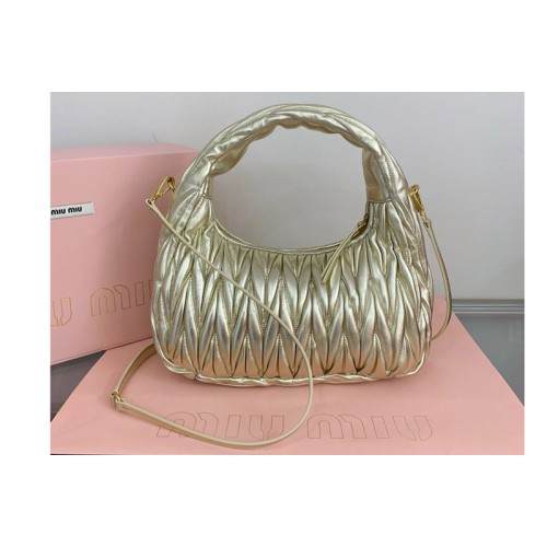 Miu Miu 5BC108 Wander matelasse nappa leather hobo bag in Gold Leather Miu Miu 5BC108 Wander matelasse nappa leather hobo bag in Gold Leather
