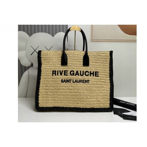 YSL RIVE GAUCHE LARGE TOTE BAG IN raffia and Black leather YSL RIVE GAUCHE LARGE TOTE BAG IN raffia and Black leather