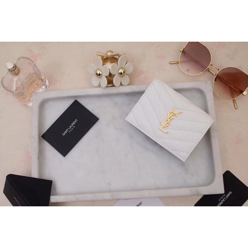 YSL Monogram Card Case in White Grain de Poudre Embossed Leather YSL Monogram Card Case in White Grain de Poudre Embossed Leather