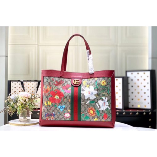 Gucci Ophidia Flora medium tote bag Beige ebony Supreme canvas with Flora print Gucci Ophidia Flora medium tote bag Beige ebony Supreme canvas with Flora print