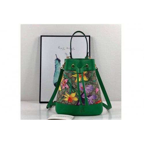 Gucci Online Exclusive Ophidia Flora small bucket bag Green Supreme canvas with Flora print Gucci Online Exclusive Ophidia Flora small bucket bag Green Supreme canvas with Flora print