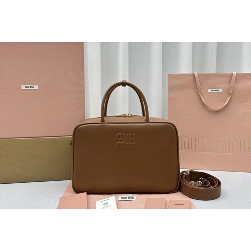 Miu Miu 5BB117 Leather Beau bag With Strap in Brown Leather Miu Miu 5BB117 Leather Beau bag With Strap in Brown Leather