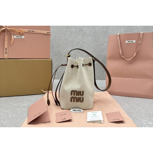 Miu Miu 5BE089 Canvas and leather bucket bag Miu Miu 5BE089 Canvas and leather bucket bag