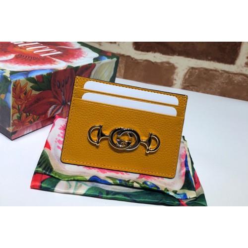 Gucci Zumi Card Holder in Yellow Grainy Calfskin Leather Gucci Zumi Card Holder in Yellow Grainy Calfskin Leather