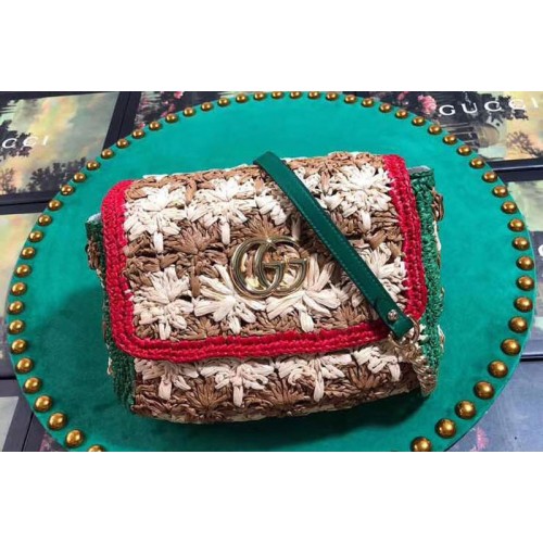 Gucci Marmont raffia small shoulder bags beige Green raffia