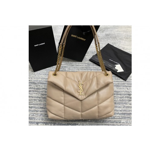 YSL Loulou Puffer Medium Bag in Beige Quilted Lambskin Leather Gold Hardware YSL Loulou Puffer Medium Bag in Beige Quilted Lambskin Leather Gold Hardware