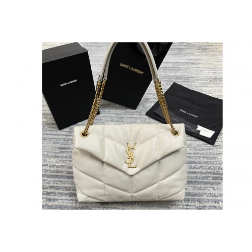 YSL Loulou Puffer Medium Bag in White Quilted Lambskin Leather Gold Hardware YSL Loulou Puffer Medium Bag in White Quilted Lambskin Leather Gold Hardware