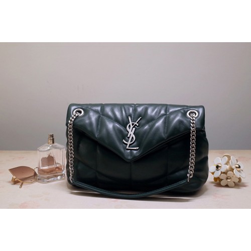 YSL LOULOU PUFFER SMALL BAG IN Green QUILTED LAMBSKIN With Silver Hardware YSL LOULOU PUFFER SMALL BAG IN Green QUILTED LAMBSKIN With Silver Hardware