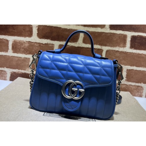 Gucci Marmont mini top handle bag in Blue matelasse leather Gucci Marmont mini top handle bag in Blue matelasse leather