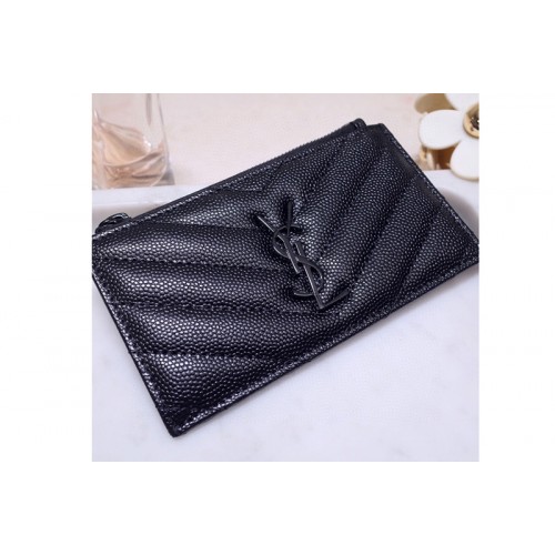 YSL Monogram Fragments Zippered Card Case in Black Grain de Poudre Embossed Leather With Black YSL YSL Monogram Fragments Zippered Card Case in Black Grain de Poudre Embossed Leather With Black YSL