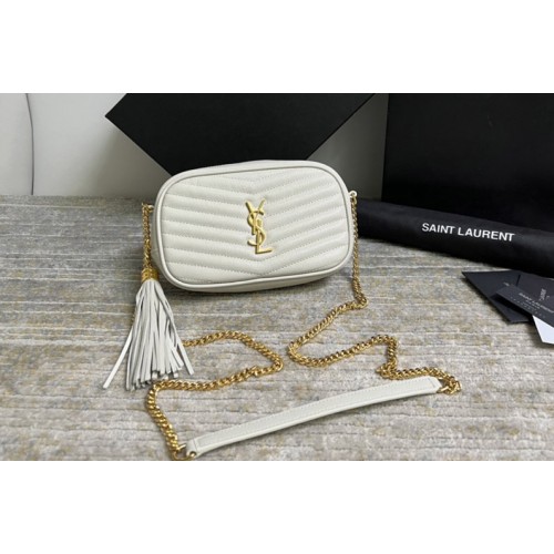 YSL LOU MINI BAG IN White QUILTED GRAIN DE POUDRE EMBOSSED LEATHER YSL LOU MINI BAG IN White QUILTED GRAIN DE POUDRE EMBOSSED LEATHER