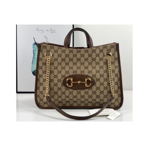 Gucci 1955 Horsebit Medium tote bag in Original canvas With Brown Leather Gucci 1955 Horsebit Medium tote bag in Original canvas With Brown Leather
