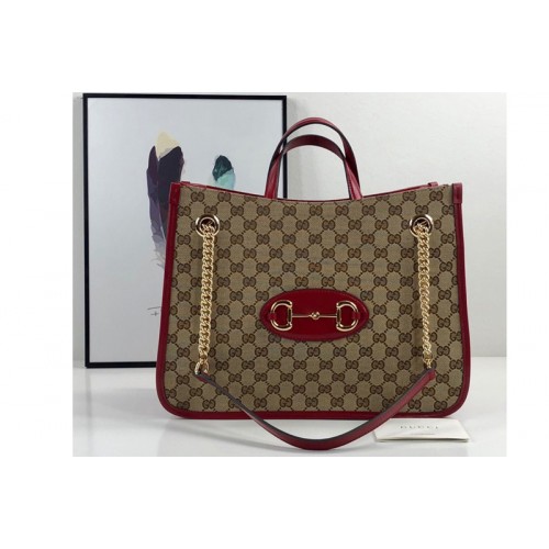 Gucci 1955 Horsebit Medium tote bag in Original canvas With Red Leather Gucci 1955 Horsebit Medium tote bag in Original canvas With Red Leather
