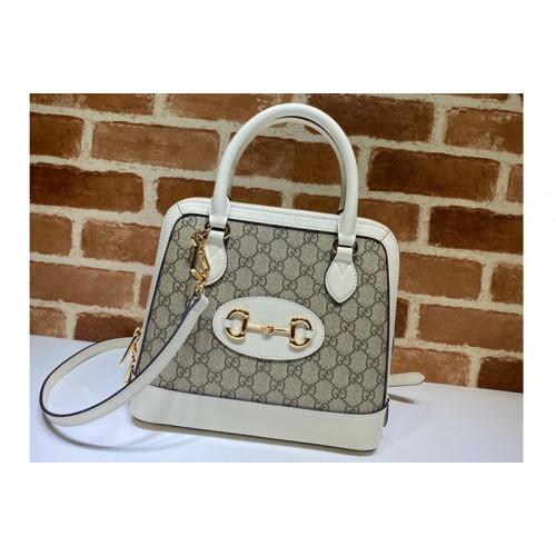 Gucci 1955 Horsebit small top handle bag in Beige ebony Supreme canvas With White Leather Gucci 1955 Horsebit small top handle bag in Beige ebony Supreme canvas With White Leather