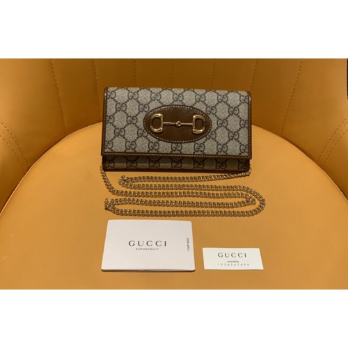 Gucci Horsebit 1955 zip around wallet With Chain in Beige ebony Supreme canvas With Brown Leather Gucci Horsebit 1955 zip around wallet With Chain in Beige ebony Supreme canvas With Brown Leather