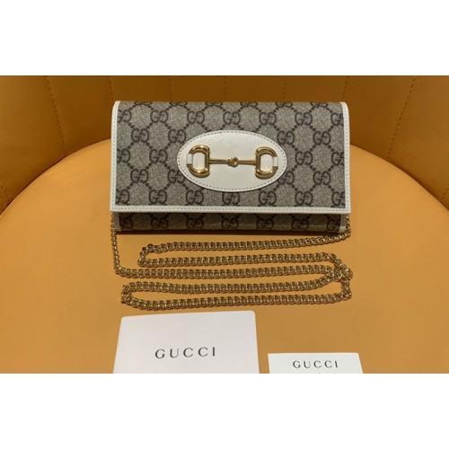 Gucci Horsebit 1955 zip around wallet With Chain in Beige ebony Supreme canvas With White Leather Gucci Horsebit 1955 zip around wallet With Chain in Beige ebony Supreme canvas With White Leather