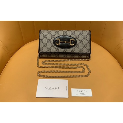 Gucci Horsebit 1955 zip around wallet With Chain in Beige ebony Supreme canvas With Black Leather Gucci Horsebit 1955 zip around wallet With Chain in Beige ebony Supreme canvas With Black Leather