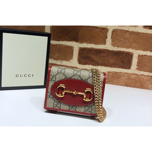 Gucci 1955 Horsebit wallet with chain Supreme Canvas With Red Leather Gucci 1955 Horsebit wallet with chain Supreme Canvas With Red Leather