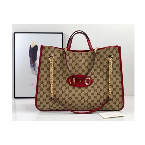 Gucci 1955 Horsebit large tote bag in Original canvas With Red Leather Gucci 1955 Horsebit large tote bag in Original canvas With Red Leather