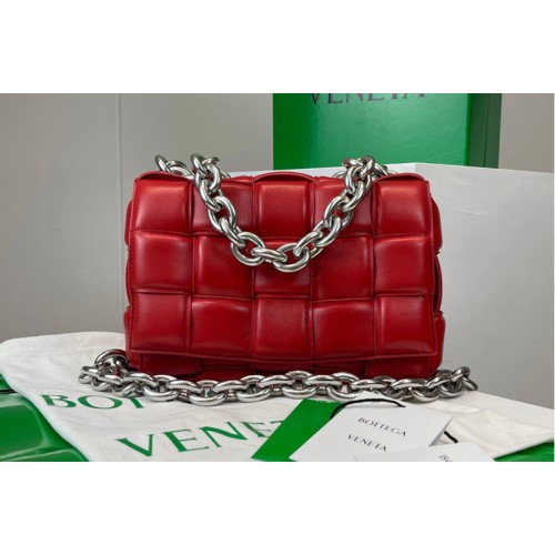 Bottega Veneta The Chain Cassette bag in maxi Red Intrecciato Nappa leather With Silver Chain Bottega Veneta The Chain Cassette bag in maxi Red Intrecciato Nappa leather With Silver Chain