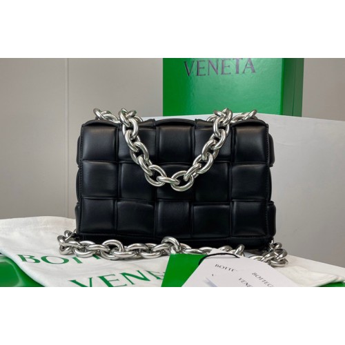 Bottega Veneta The Chain Cassette bag in maxi Black Intrecciato Nappa leather With Silver Chain Bottega Veneta The Chain Cassette bag in maxi Black Intrecciato Nappa leather With Silver Chain