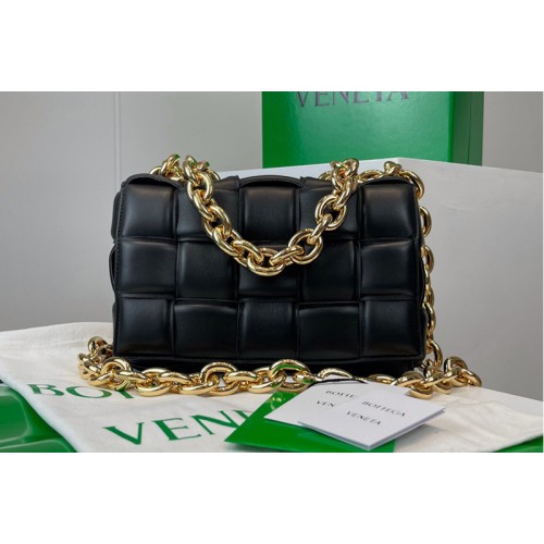 Bottega Veneta The Chain Cassette bag in maxi Black Intrecciato Nappa leather With Gold Chain Bottega Veneta The Chain Cassette bag in maxi Black Intrecciato Nappa leather With Gold Chain