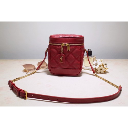 YSL 80s vanity bag in Red carre quilted grain de poudre embossed leather YSL 80s vanity bag in Red carre quilted grain de poudre embossed leather